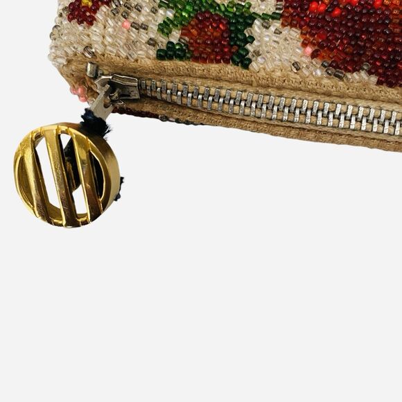 Vtg Cottagecore Beaded Clutch Purse Bag Roses Glass Handmade 1950’s Paper Lined - Picture 4 of 8